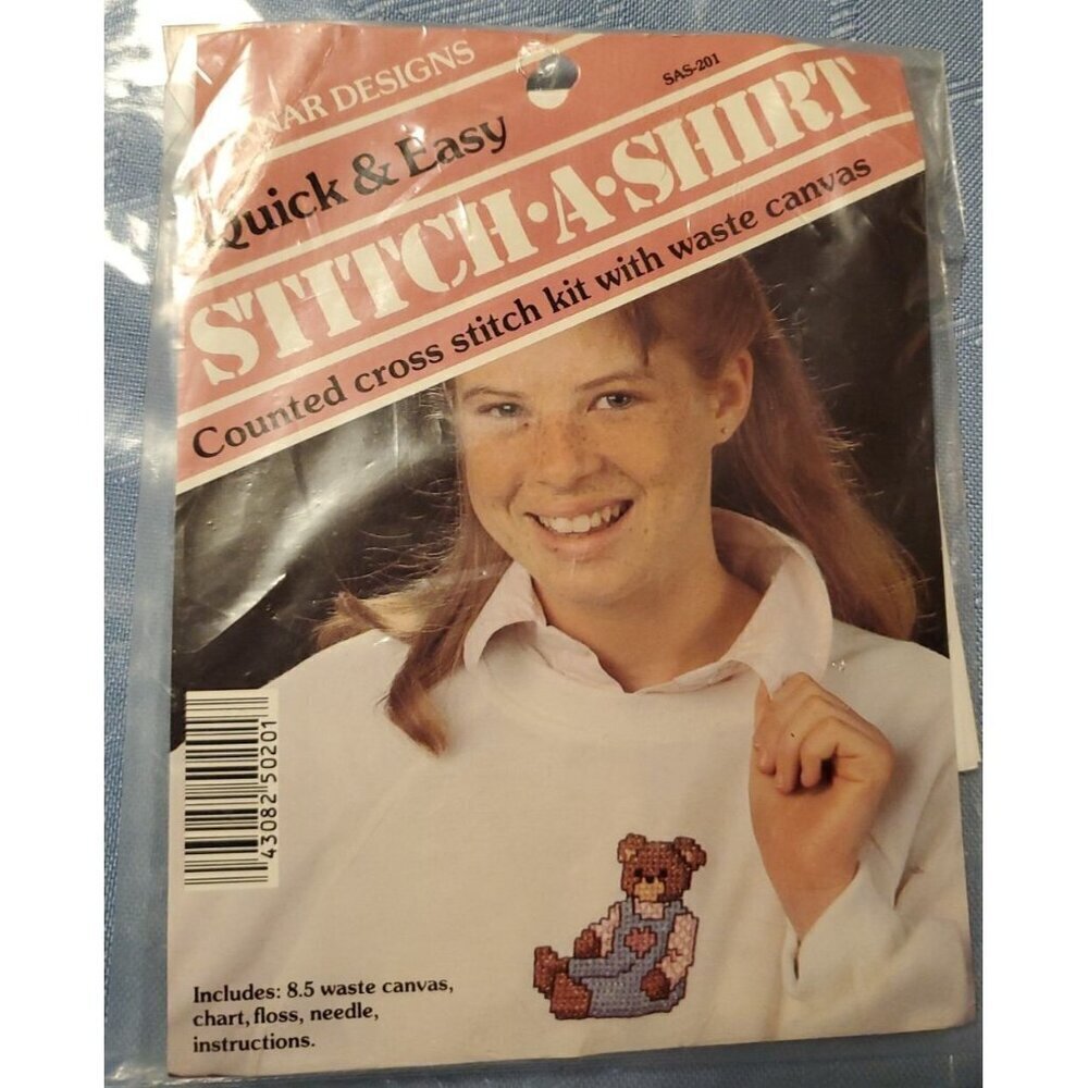 Vintage NIP “Stitch A Shirt” Counted Cross Stitch Kit bear